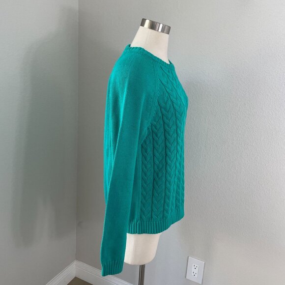 Lands End Drifter Womens XL/P 18 Cable Knit Sweater Cotton Teal Blue Long Sleeve - Picture 6 of 9